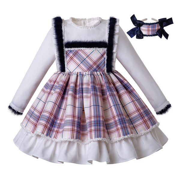 Pettigirl New Arrival Plaid Baby Girl Dresses With Headwear Fluffy Dress Girls for Party and Wedding Fall Kids Clothing G-DMGD206-147