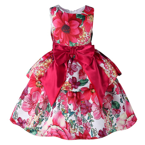 Pettigirl Retail Latest Girls Dresses Printed With Flowers Big Bow Sash Back With Zipper Toddler Girl Designer Clothes GD81007-78Z