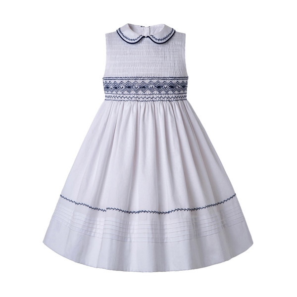 Pettigirl Summer Smocked Sleeveless White Dress For Doll Collar Rich Waist Line Bubble Smock Party Girls Costumes G-DMGD204-91