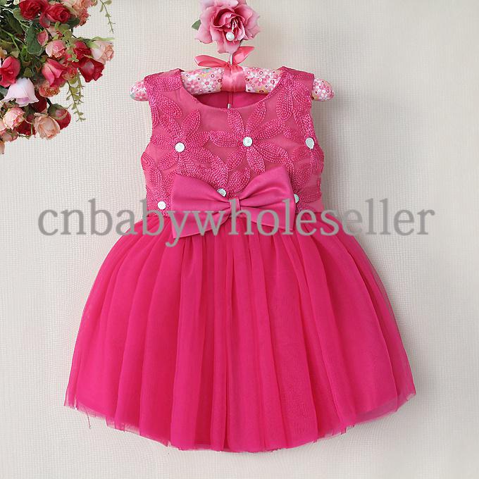 New Fall Girls Patry Dresses Hot Pink Petal Polyester Top With Diamontes Kids Princess Dresses For Girls GD40814-6