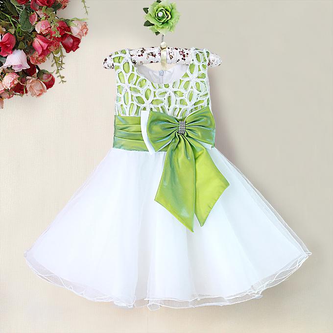 Fairy Girls Princess Dresses Kids Green And White Party Dress With Big Bow Fashion Sleeveless Children's Clothing GD31115-25