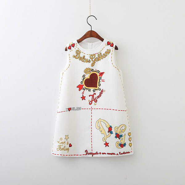 Retail Spring Summer New Girl Dress Love Heart Letters Fashion Sundress Sleeveless Black White Children Clothing E80703