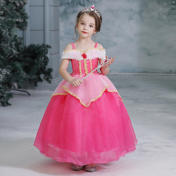 Rose red hot pink baby girl Pageant Ball gown princess girls cosplay party tutu skirts kids holidays dress up gifts