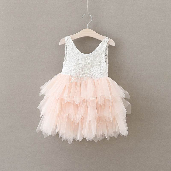 Retail Summer New Girl Lace Dress Gauze Princess Vest Dress Girl Party Sundress Layered Dress Children Clothing E16900