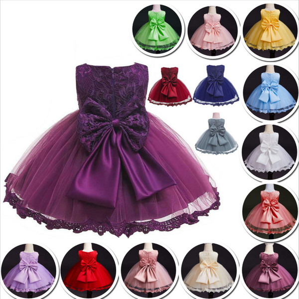 Big Bow Lace Flower Girl Dress Gauze Sleeveless Ballroom Dresses for Party Wedding Baby Clothes 3-10Y E7722