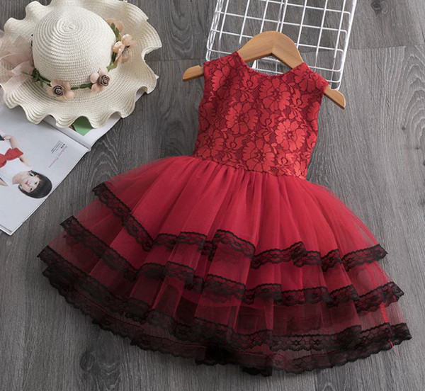 Lace Girl Cake Dress 2020 new Style Sleeveless Princess Dresses for Party Wedding Baby Clothes 2-7Y E00615