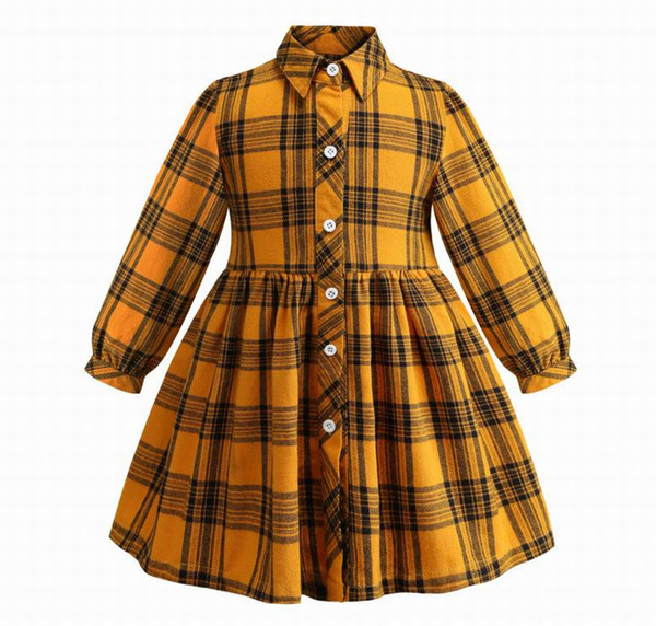 Plaid Girl Dress 2020 Spring New England Style Long Sleeve Cotton Shirt Dress Baby Clothes 2-6Y E801