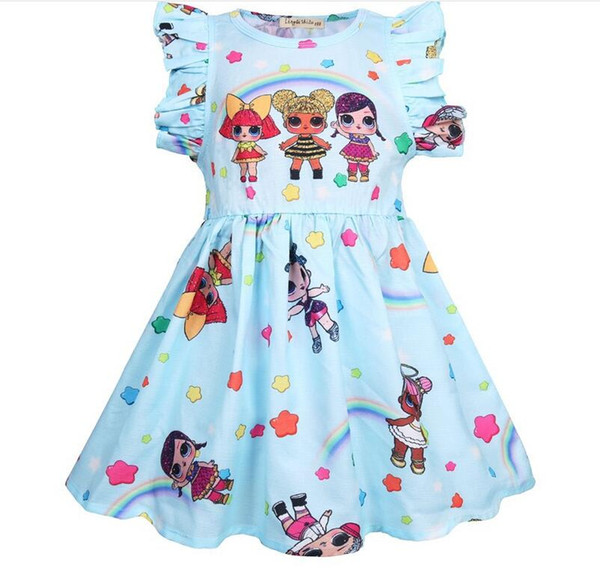 ins hot sales baby girls girls dress new lol doll summer birthday party dress children show flying sleeve dresses