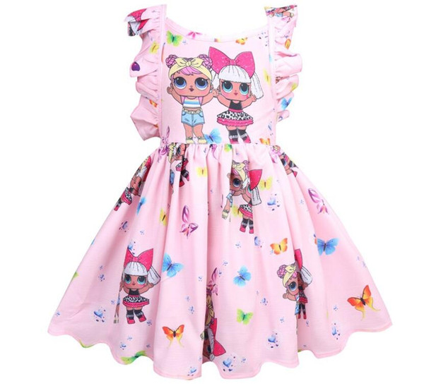 ins hot sales baby girls girls dress new lol doll summer birthday suprise cartoon butterfly boutique princess dress