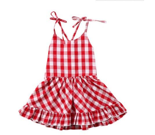 ins hot sales baby girls summer red and white plaid dress children boutique 100%cotton boutique dresses