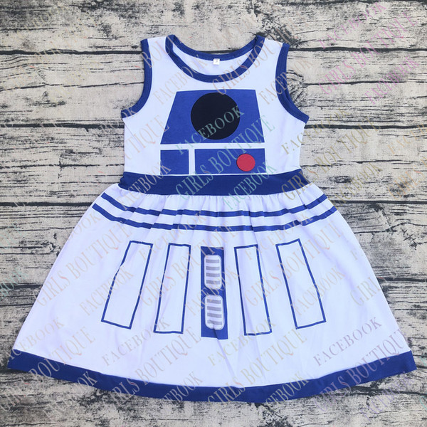 Wholesale baby girls R2D2 dresses costume dress kids birthday dress toddler cotton print boutique dresses