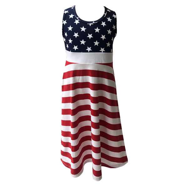 ins hot sales baby girls hot sale 4th of july maxi dress kids summer sleeveless dress