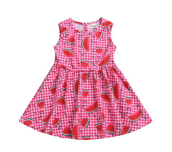 ins hot sales baby girls 100% cotton dress little girl watermelon plaid check boutique dresses new design clothing