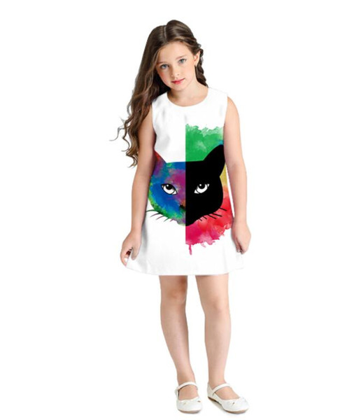 ins hot sales baby girl dress summer dress kids cat prints boutique dresses girls fahion clothing items