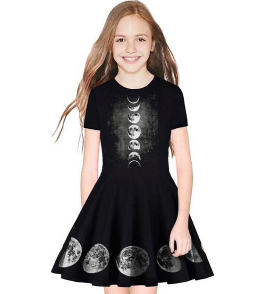 ins hot sales baby girl dress summer dress kids digital prints black boutique dresses girls new patter dress