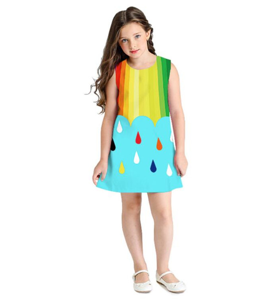 ins hot sales baby girl dress summer dress kids rainbow prints dress children new design boutique princess dresses