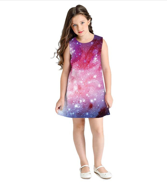 ins hot sales baby girl dress summer dress kids starry sky prints princess dress little girls fahion dresses