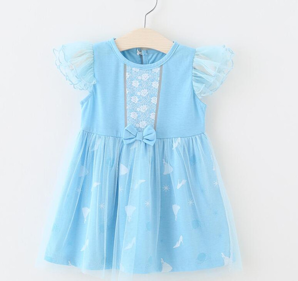 ins hot sales baby girl summer princess dress children blue chiffon tutu summer boutique dress kids dresses