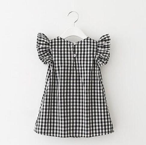 ins hot sales baby girls plaid black and white check 100%cotton boutique dresses kids summer button dress