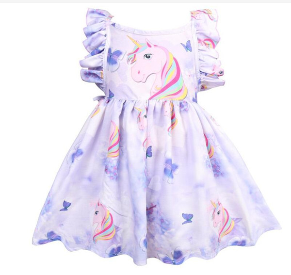 ins hot sales baby girls summer dress unicorn prints children boutique dress little girl tie dress for sale