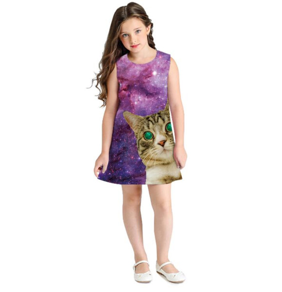 ins hot sales baby girl dress summer dress kids starry sky girls cats princes dress children fashion dresses