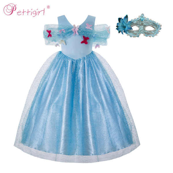 Pettigirl Cinderella Girls Dress Costumes For Kids Cosplay Dresses Princess Anna Dress Children Wedding Dresses GD50613-1