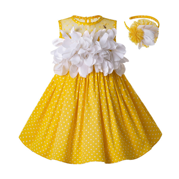 Pettigirl 2019 Newest Girls Easter Dress Summer White Flower Sleeveless Yellow Cotton Kids Dress G-DMGD201-C137