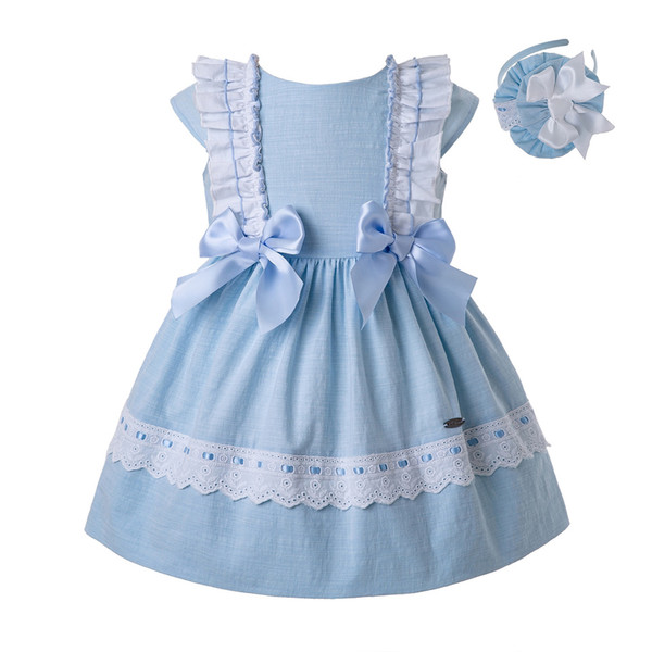 Pettigirl New Blue Infant Girls Dress With Bow Girls Casual Dress Kids Clothing for Girls G-DMGD201-C144