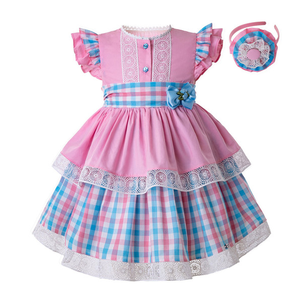 Pettigirl Summer Baby Girls Grid Dresses Heart-shaped Hollow Sleeveless Cotton Kids Clothes With Flowers & Bow G-DMGD112-B487