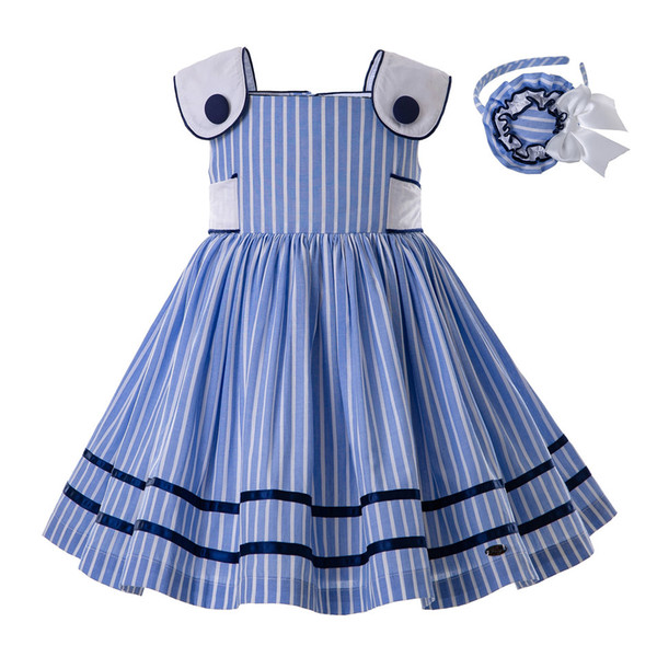 Pettigirl Summer Blue Baby Girls Dress With Stripe Lovely Girl Party Dress Kids Clothing for Girls G-DMGD201-B497