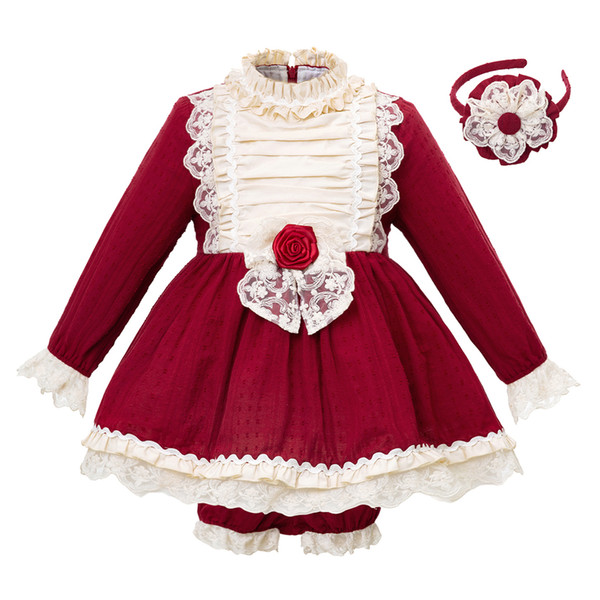 Pettigirl New Arrival Red Autumn Girl Clothing Set With Headhand Flare Sleeve Girls Suits Boutique Kids Wear G-DMCS103-B232