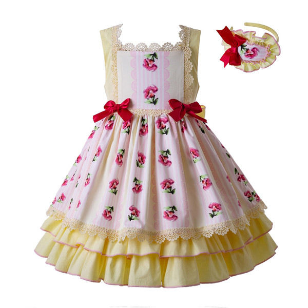 Pettigirl 2019 Newest Easter Yellow Party Dress For Girl Flower Pattern Girl Dress (Dress Length under Knee)G-DMGD112-B465