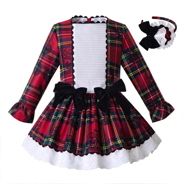 Pettigirl Newest Baby Girl Party Dress For Kids Grid Layered Dress Boutique Autumn Children Clothing With Black Bow G-DMGD107-B393