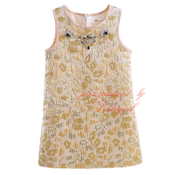 Pettigirl Summer And Spring Tank Golden Dresses For Girls Crystals Decoration Flowers Pattern Spun Gold Wear Baby Kids Clothes GD90325-726F