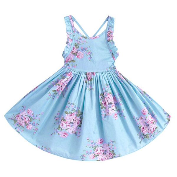 Pettigirl Baby Girls Dresses Blue Floral Girl Dress Summer Backless Kids Causal Girl Summer Clothes G-NBGD1008-006