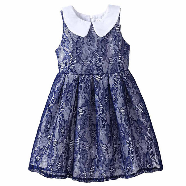 Pettigirl New Arrivals Girls Lace Dresses Navy Kids Floral A-Line Vest Dresses Retail Child Clothes DMGD81207-22L