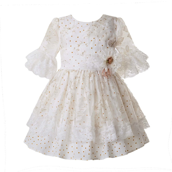 Pettigirl New Spring White Dot Girl Ceremony Dress Lace Pageant Communion Dress For Wedding Party Mesh Kid Costume G-DMGD107-C57