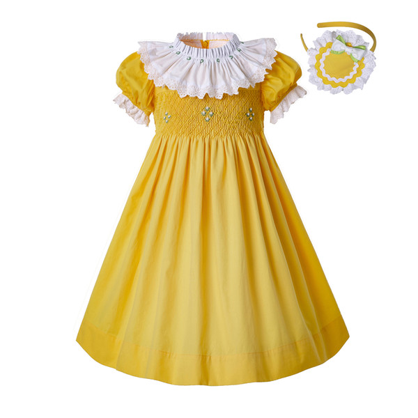 Pettigirl Yellow Smocked Party Dresses For Toddlers Smocked Bubble Baby Smocked Easter Girls Dress G-DMGD201-B489