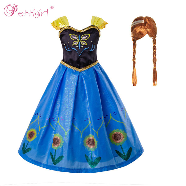 Pettigirl Girls Princess Dresses Anna Girls Dress With Sunflower Cosplay Costume Party Girl Cosplay Fancy Dress GD50708-1