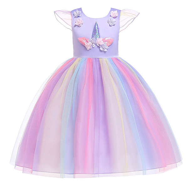 Girls Christmas Dress Unicorn Party Girls rainbow Dress Elegant Costumes Summer Wedding Dresses For Kids Dresses