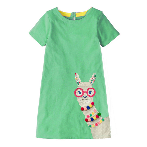 Kidsalon Girls Cotton Tunic Dress Designer Kids Clothes Summer Princess Dress Cartoon Alpaca Appliques Children Costume for Kids Dresses