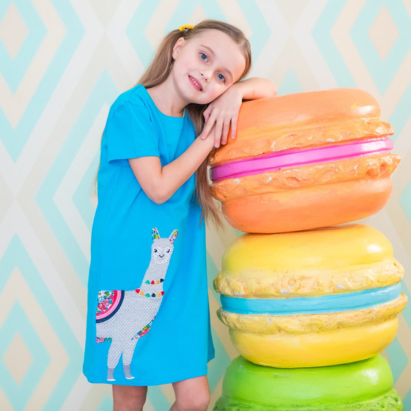 Designer Clothes for Girl Unicorn Dress Animals 100% Cotton Short Sleeve Dress 2019 Summer Casual kids Clothes 2-7T