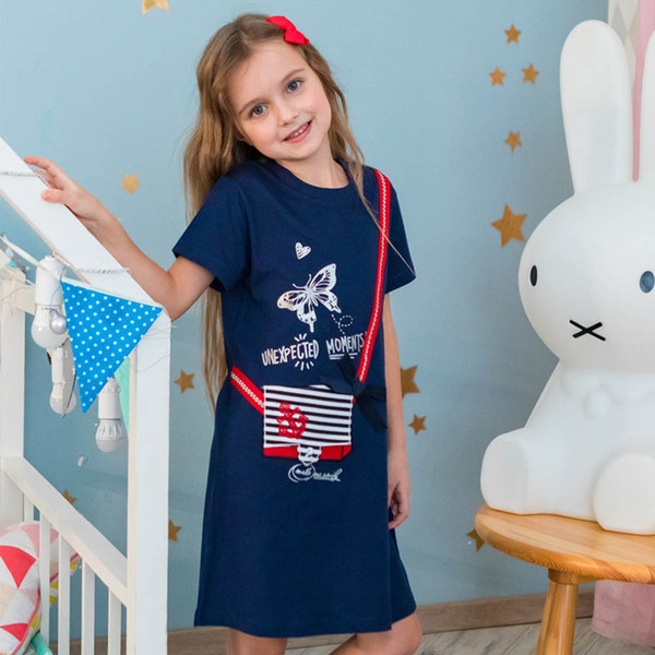 Girls Unicorn Appliqued Princess Dress Short Sleeve Cotton 2019 Brand Summer A-line Dress for Kids Clothing