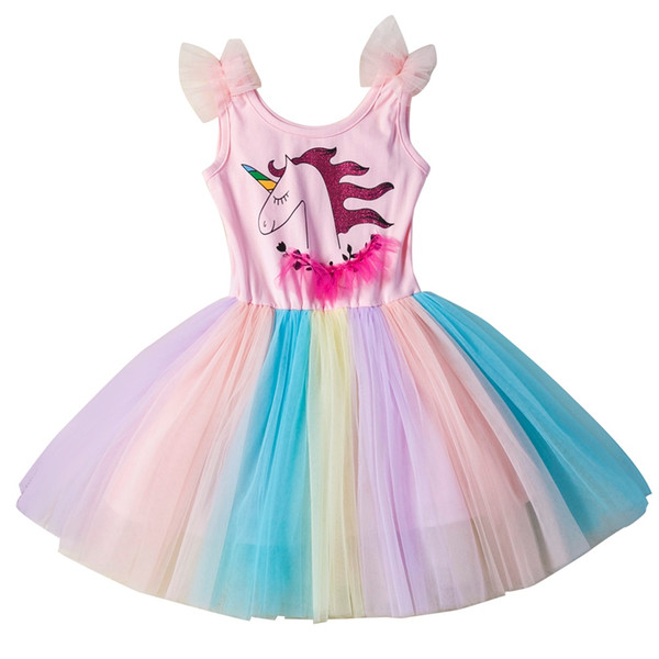 Unicorn Girl Princess Dress Lack Tutu Party Dress for Kids Designer Clothes for Girls Beach Dresses