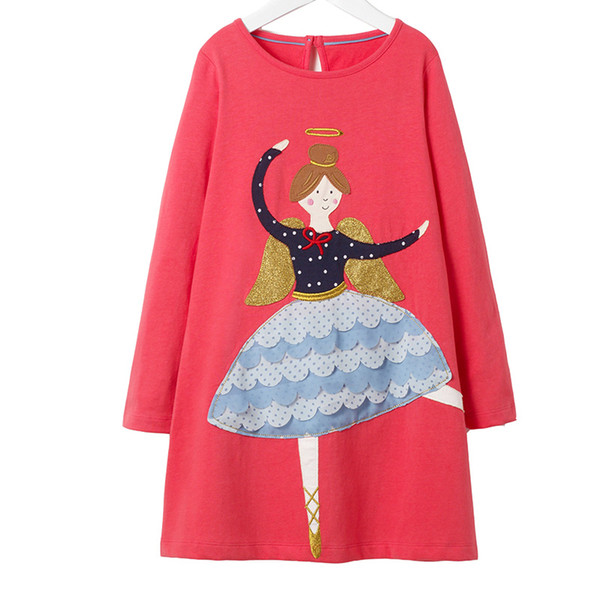 Hot Sale Girls 100% Cotton Long sleeve Casual Princess Dresses Applique Cartoon Baby Girl Dress Lovely Baby Clothing