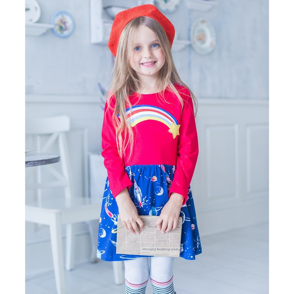 Designer Kids Dresses for Girls Clothing Jersey Baby Girls Long Sleeve Dress Girls Casual Cotton Flowers Print Dress