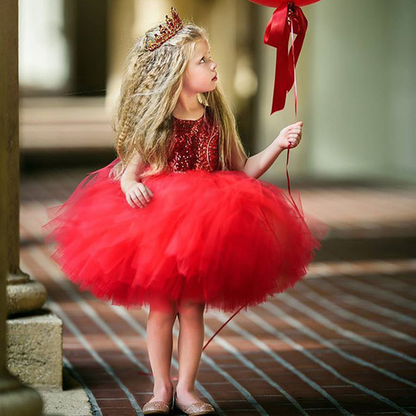 Designer Girl Clothes 2019 NewKids Baby Girls Lovely Sequins Ruffle Loose Bowknot Sleeveless Party Wedding Tutu Dress Baby Girls Gown Skirts