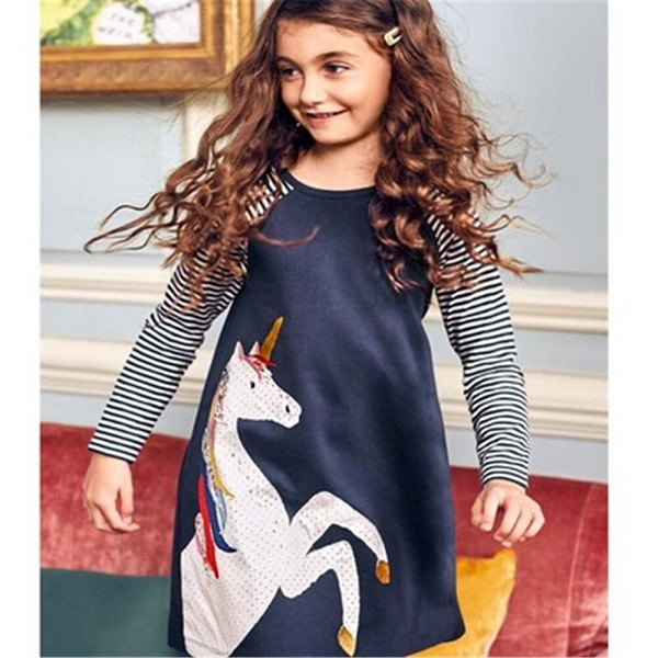 Kids Designer Clothes Girls Unicorn Dress American Hot Sale Baby Girl Dress Animals Appliqued Kids Party Dress