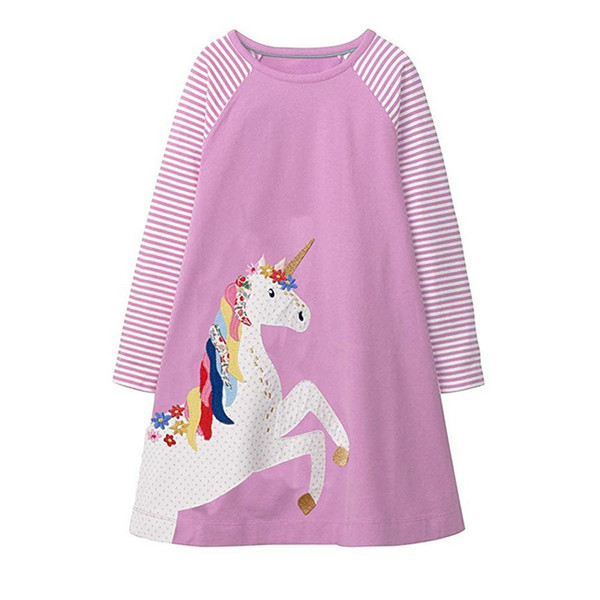 Girl Long Sleeve Unicorn Dress Summer Kids Clothing Animals Appliqued Kids Princess Dress for Baby Clothing Patterns Printed Party Dress