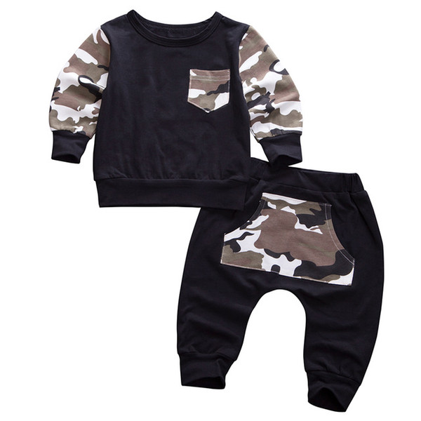 Toddler Infant Baby Boys Long Sleeve Tops Sweatshirt Pants Camouflage Outfits Cotton Winter Clothes Set 2pcs